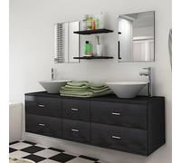 KTHLBRH Mobile per lavabo da parete con 2 specchi, 2 ripiani, lavandini in ceramica e rubinetti monocomando - set completo per bagno con 4 cassetti, robusto e facile da installare,