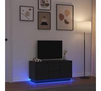 KTHLBRH Mobile TV con luci a LED, colore nero, effetto rovere, pensile TV, 100 x 41 x 50 cm