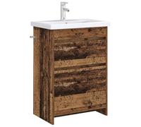 KTHLBRH Mobiletto Bagno Sotto Lavabo Legno Antico 56 x 37,5 x 81 cm | Legno Ingegnerizzato, Cassetti Ampi, Uso Interno, Montaggio Fai-Da-Te