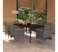 KTHLBRH Mobili da giardino per esterni, 7 pezzi, set da pranzo da giardino con cuscino, grigio e nero