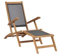 KTHLBRH Multifunzionale: sedia a sdraio da terrazza, per tutte le stagioni, terrazza, cortile, veranda, giardino, piscina, sedia a sdraio per esterni, con ripiano in legno massiccio teak nero