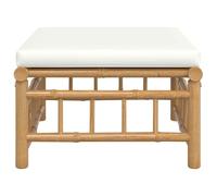 KTHLBRH Poggiapiedi da Giardino in Bambù con Cuscino Bianco Crema | Modulare, Imbottito, 55 x 65 x 30 cm, Poliestere, per Salotto Esterno