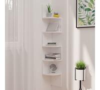 KTHLBRH Scaffale Angolare a Muro Bianco Lucido 19x19x123 Centimetri in Legno Multistrato con Ripiani Arrotondati per Decorazione e Esposizione Oggetti - Mensola Sospesa Robusta per Soggiorno