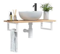 KTHLBRH Scaffale per lavabo da parete con struttura in acciaio e tavola in legno di acacia solido, ampio spazio di archiviazione per bagno, montaggio galleggiante senza perforazioni,