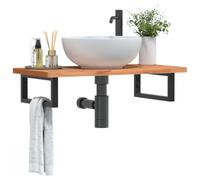 KTHLBRH Scaffale per lavabo galleggiante con struttura in acciaio e tavola in legno di faggio massiccio, ampio spazio per il bagno, design rettangolare e montaggio senza foratura,
