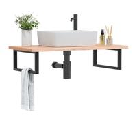 KTHLBRH Scaffale per lavabo galleggiante con struttura in acciaio e tavola in legno di faggio massiccio, ampio spazio per il bagno, design rettangolare con supporto