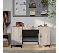 KTHLBRH Scrivania grigio Sonoma, 140 x 50 x 75 cm, in legno con vano | 2 scomparti dietro le porte, telaio stabile, multifunzionale, per studio e camera da letto