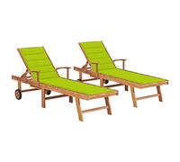 KTHLBRH Sedia a sdraio per il tempo libero, adatta per tutte le stagioni, cortile, giardino, spiaggia, piscina, balcone, 2 pezzi, con cuscini verde chiaro in legno massello teak