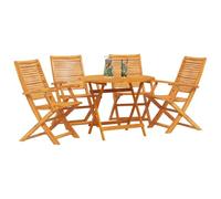 KTHLBRH Set da Pranzo Giardino 5 Pezzi Marrone | Legno Acacia Massello, Tavolo Pieghevole, Cuscini Rimovibili, 4 Sedie