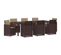 KTHLBRH Set da Pranzo per Giardino 9 pz Marrone e Tortora PP | Larghezza seduta 47 cm, profondità 36 cm, altezza bracciolo 21 cm, altezza posteriore 45 cm, capacità di seduta 8