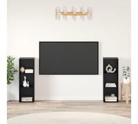 KTHLBRH Set di 2 armadietti per TV con scaffale, colore nero, in rovere, per soggiorno, 107 x 35 x 37 cm