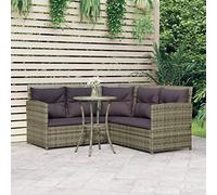 KTHLBRH Set di 2 divani a forma di L con cuscino, grigio polyrattan, set da giardino per esterni, set di mobili per pasti accoglienti all'aperto