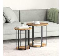 KTHLBRH Set di 2 tavolini in legno antico e nero tavolino rotondo moderno con stoccaggio e design elegante