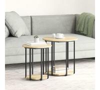 KTHLBRH Set di 2 tavolini in rovere Sonoma e nero tavolino rotondo moderno con stoccaggio e design elegante