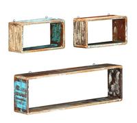 KTHLBRH Set di 3 Mensole Cubiche da Parete in Legno Massello di Recupero per Esposizione e Conservazione - Mensole Decorative Solide per Oggetti da Collezione e Libri - Design