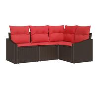 KTHLBRH Set di Divani 4 pz Marrone Polyrattan con Tavolo Regolabile | Poltrone e ottomani, tavolo regolabile in altezza, cuscini imbottiti, contenitori nascosti, telaio in acciaio verniciato