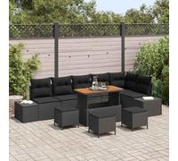 KTHLBRH Set di divani da giardino, 10 pezzi, 9 posti, in polyrattan nero | Design modulare, resistente ai raggi UV, cuscini rimovibili in poliestere, federe facili da pulire, struttura resistente alle