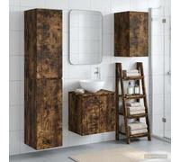 KTHLBRH Set di mobili da bagno, 3 pezzi, rovere affumicato, 33 x 34,5 x 160 | Legno resistente all'umidità, ante con cerniere, trapano incluso, montaggio flessibile, per personalizzazione