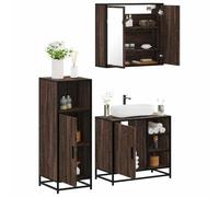 KTHLBRH Set di mobili da bagno con specchio e scaffalatura in legno di ingegneria e telaio in metallo, ampio spazio di archiviazione per articoli da toeletta, facile da pulire