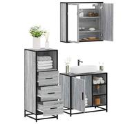 KTHLBRH Set di mobili da bagno con specchio e scaffalatura in legno di ingegneria e telaio in metallo, ampio spazio di archiviazione per articoli da toeletta, facile da pulire