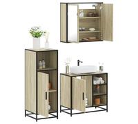 KTHLBRH Set di mobili da bagno con specchio e scaffalatura in legno di ingegneria e telaio in metallo, ampio spazio di archiviazione per articoli da toeletta, facile da pulire