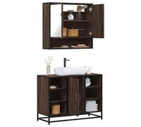 KTHLBRH Set di mobili da bagno con specchio e scaffalature, ampio spazio per articoli da toeletta, materiale in legno di ingegneria e struttura in metallo resistente, facile