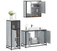 KTHLBRH Set di mobili da bagno con specchio e scaffalature, armadio con telaio in metallo e legno ingegneristico, ampio spazio per saponi e shampoo, facile