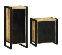 KTHLBRH Set di mobili da bagno in legno, stile rustico e moderno, in nero e marrone, armadio per lavabo e unità aggiuntiva, con cornici in metallo e ante morbide, ampio spazio