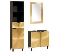 KTHLBRH Set di mobili da bagno moderno nero e oro con specchi e cassetti, portaoggetti da parete per piccoli spazi, ripiani solidi e porte con cerniere, materiale