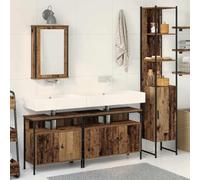KTHLBRH Set di mobili da bagno rettangolari con specchio e armadio di stoccaggio, stile rustico e moderno, armadio lavabo con ripiani e ante con cerniere, materiale