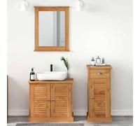 KTHLBRH Set di mobili da bagno rustici in legno massello di pino con specchio piatto brevetto e porte con cerniere per stoccaggio organizzato ed estetico campestre