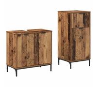 KTHLBRH Set di Mobili per il Bagno 2 Pz in Legno Vecchio | Legno ingegnerizzato e metallo, gambe in metallo, maniglie a barra nere, mensole, peso massimo 120 kg