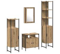 KTHLBRH Set di Mobili per il Bagno 4 pz in Rovere Artigianale | Legno ingegnerizzato, design a parete salvaspazio, gambe in metallo nero, manopole nere, porte a filo, uso domestico e