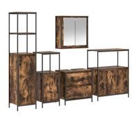 KTHLBRH Set di Mobili per il Bagno 5 pz Marrone 36 x 35 x 165 cm | Legno ingegnerizzato, specchio piatto, ante a filo, montaggio a parete, solo per uso interno, 9 ripiani, 7 ante