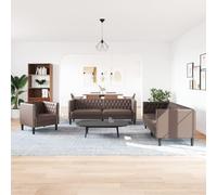 KTHLBRH Set Divani Chesterfield 3 Pezzi Marrone Similpelle | Ecopelle Resistente, Imbottitura Gommapiuma, Gambe Robust, Carico Max 110 kg