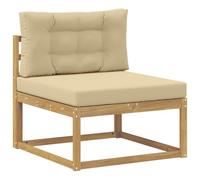 KTHLBRH Set Divani da Esterno 4 Pezzi Bianco e Beige Poliestere | Modulare, Schienale a Doghe, Resistente alle Intemperie, Telaio in Acacia, 333 x 162,5 x 73 cm