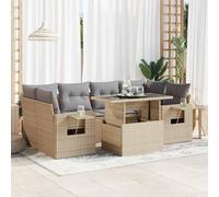 KTHLBRH Set Divani da Giardino 7 pz con Cuscini Beige in Polyrattan | Poltrone con Contenitore Impermeabile, Tavolo con Alzata Regolabile, Acciaio Verniciato a Polvere