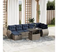 KTHLBRH Set Divani da Giardino 8 pz con Cuscini Grigio in Polyrattan | Tavolo in Vetro Temperato, Alzata Regolabile, Rivestimenti Lavabili, Design Modulare
