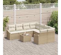 KTHLBRH Set Divani Giardino 9 Pezzi Beige Crema Polyrattan | Tavolo Regolabile, Resistente Agli Agenti Atmosferici, Cuscini Rimovibili, Design Modulare