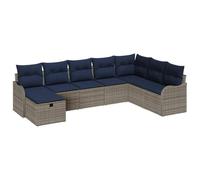 KTHLBRH Set Divani Giardino Polyrattan Grigio e Blu Navy con Cuscini | Design minimalista, contenitori nascosti, piedi regolabili, braccioli curvi, moduli componibili