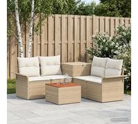 KTHLBRH Set divano 6 pz. numero 4 posti beige e bianco crema polyrattan | Design modulare in polyrattan, telaio in acciaio, contenitore per cuscini con vano portaoggetti, piedini regolabili, terrazza