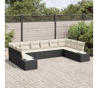 KTHLBRH Set Divano da Giardino 10 pcs Nero e Crema Polyrattan