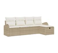 KTHLBRH Set Divano da Giardino 5 pz Beige Polyrattan con Cuscini | Modulare, scomparti nascosti, piano regolabile tavolino a tavolo, telaio acciaio, cuscini panna