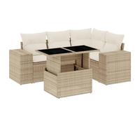 KTHLBRH Set Divano da Giardino 5 pz Polyrat tan Beige con Cuscini | Seduta angolare 62x62x69 cm, sedile 55x55 cm, altezza 37 cm, tavolino regolabile, cuscini sfoderabili lavabili, rattan PE,