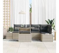 KTHLBRH Set Divano da Giardino 6 pcs Grigio chiaro Poly Rattan | Modulare, Seduta 55 cm, Acciaio e Vetro, Vani Nascosti, Uso Esterno