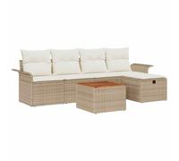 KTHLBRH Set Divano da Giardino 6 pz Beige Polyrattan | Design modulare,tavolo e sgabello inclusi,braccioli in polyrattan,protezione UV,uso su patio e terrazza