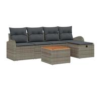 KTHLBRH Set Divano da Giardino 6 pz Grigio Polyrattan | Cuscini rimovibili in poliestere, acciaio verniciato a polvere, tavolo incluso, poggiapiedi, scomparti sotto le panchine,