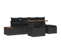KTHLBRH Set Divano da Giardino 6 pz Nero Polyrattan, Modulare | Poltrone centrali e laterali, pouf, tavolo regolabile in altezza, cuscini, basi incluse, stoccaggio nascosto