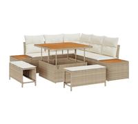 KTHLBRH Set Divano da Giardino 8 Pezzi Beige e Crema con Tavolo Alzabile | Polyrattan resistente ai raggi UV, acciaio verniciato a polvere, design modulare, cuscini con zip, uso primavera estate