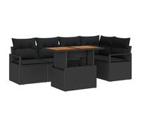 KTHLBRH Set Divano Giardino 6 Pezzi Polyrattan Nero e Marrone | Acciaio verniciato a polvere, cuscini con zip, piedi regolabili, design modulare, uso primavera estate
